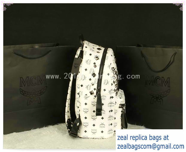High Quality Replica MCM Stark Backpack Jumbo in Calf Leather 8100 White - Click Image to Close